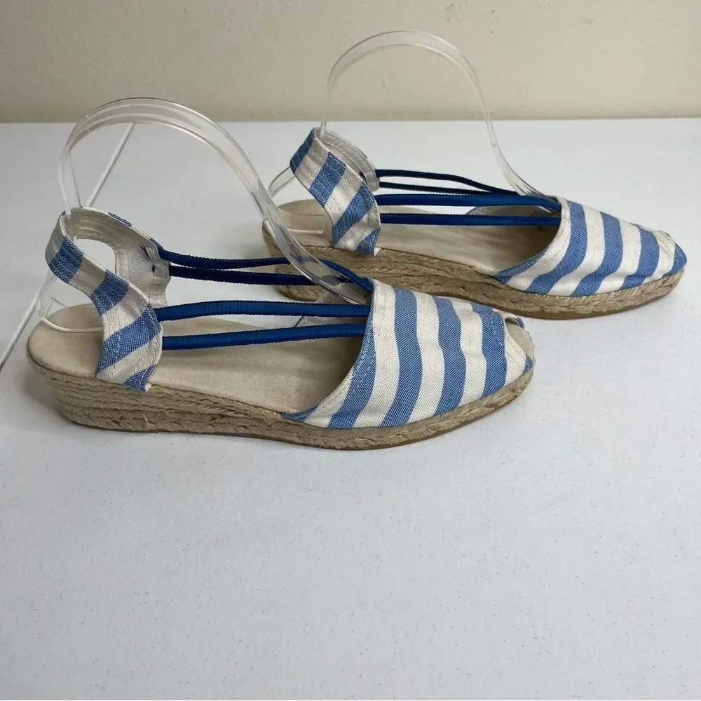 Chicos Jessa Blue White Striped Espadrille Wedge Open Toe Sandal Women Size 11